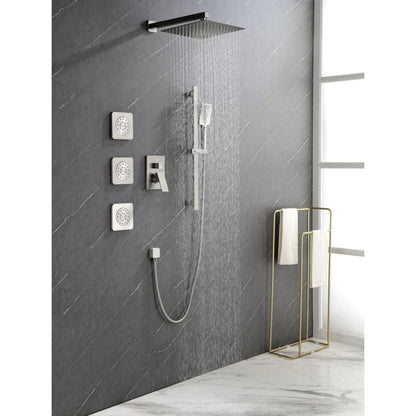 Shower System with Shower Head, Hand Shower, Slide Bar, Bodysprays, Shower Arm, Hose, Valve Trim, and Lever Handles