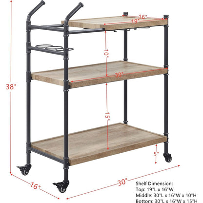 Brantley Serving Cart in Oak & Sandy Black Finish