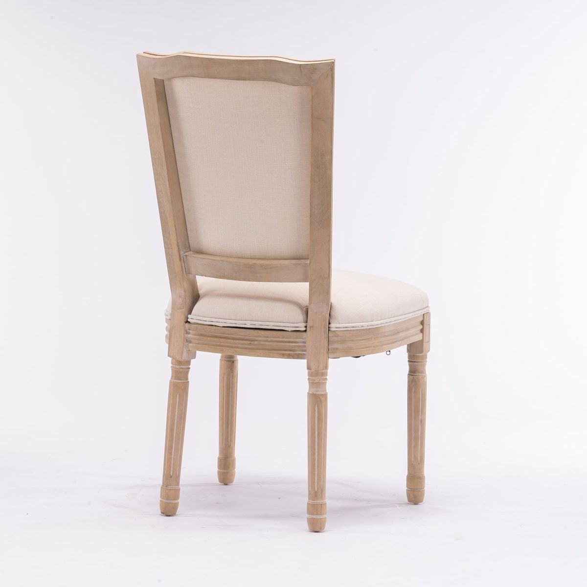 French Style Solid Wood Frame Antique Painting Linen Fabric Square Rattan Back Dining Chair, Set of 2, Cream