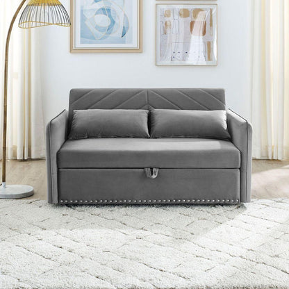 Pull-out sofa sleeper, 3-in-1 adjustable sleeper with pull-out bed, 2 lumbar pillows and side pocket, soft velvet convertible sleeper sofa bed, suitable for living room bedroom.