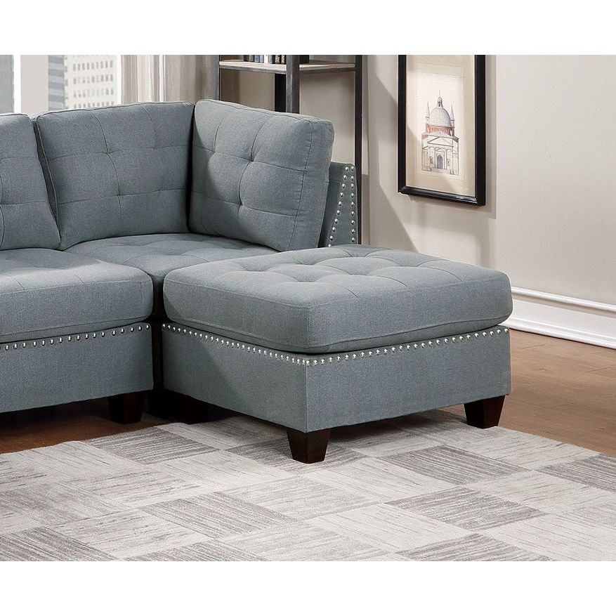 Modular Sectional 6pc Set Living Room Furniture U-Sectional Tufted Nail heads Couch Gray Linen Like Fabric 2x Corner Wedge 2x Armless Chairs and 2x Ottomans