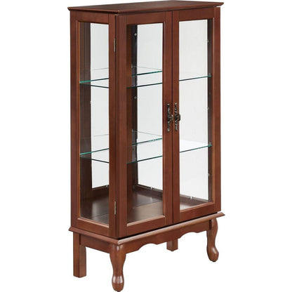 Curio Cabinet Lighted Curio Diapaly Cabinet with Adjustable Shelves and Mirrored Back Panel, Tempered Glass Doors (Walnut, 3 Tier), (E26 light bulb not included) - Streamdale Furniture