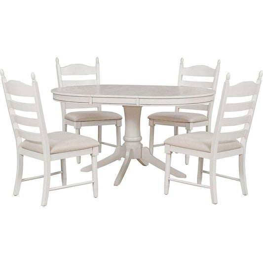 5-Piece Retro Functional Dining Table Set Wood Round Extendable Dining Table and 4 Upholstered Dining Chairs (Antique White) - Streamdale Furniture