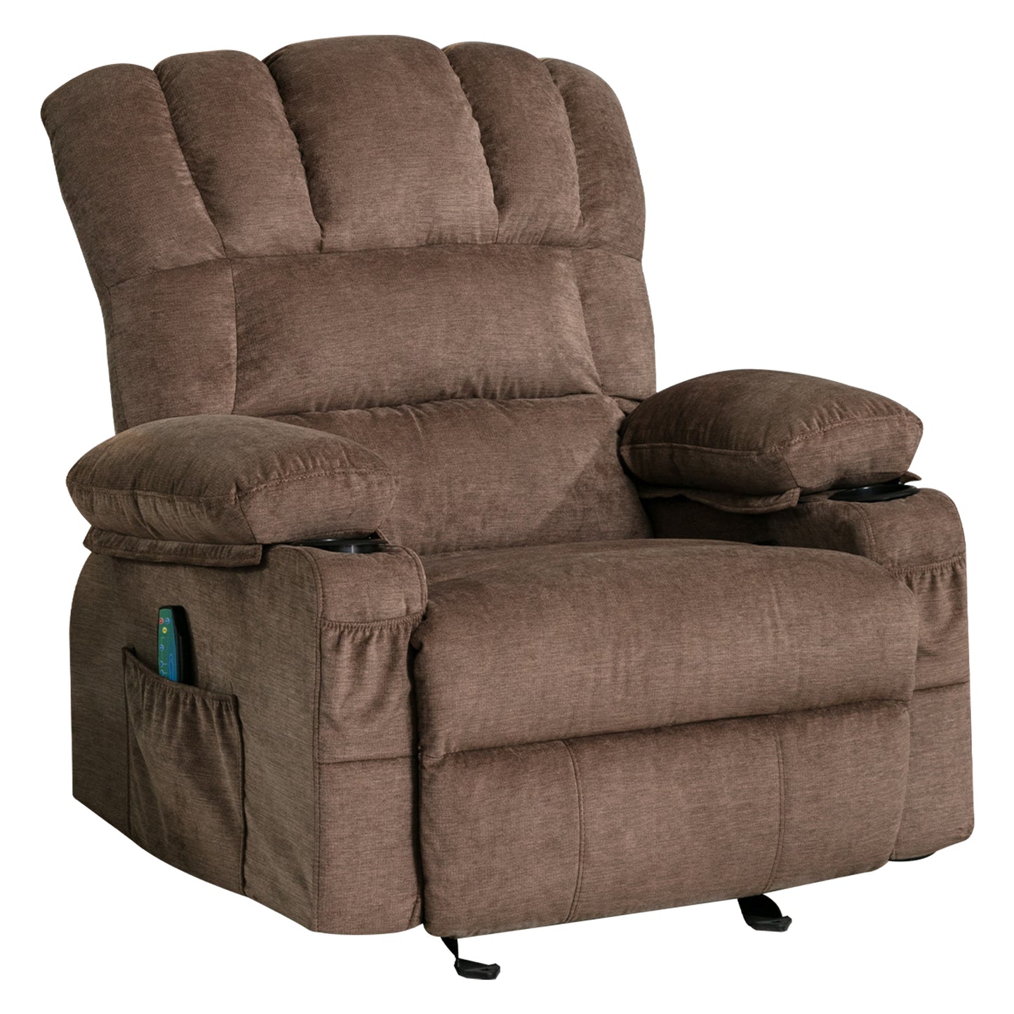 Recliner Chair Massage Heating sofa with USB and side pocket 2 Cup Holders (Brown)