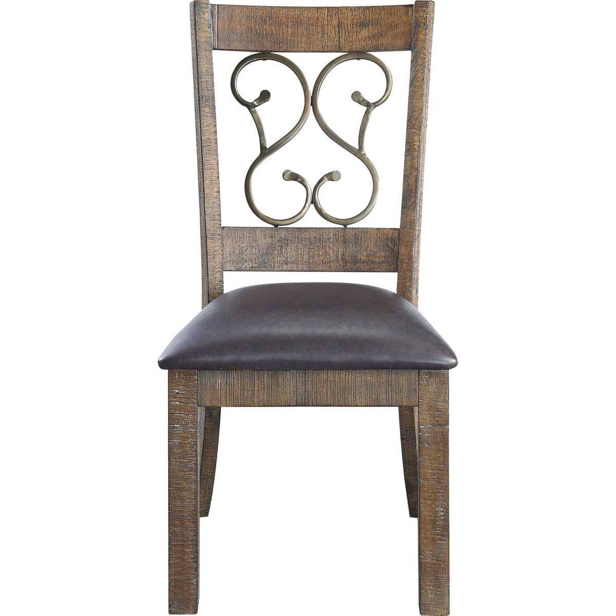 Raphaela Side Chair (Set-2) in Black PU & Weathered Cherry Finish