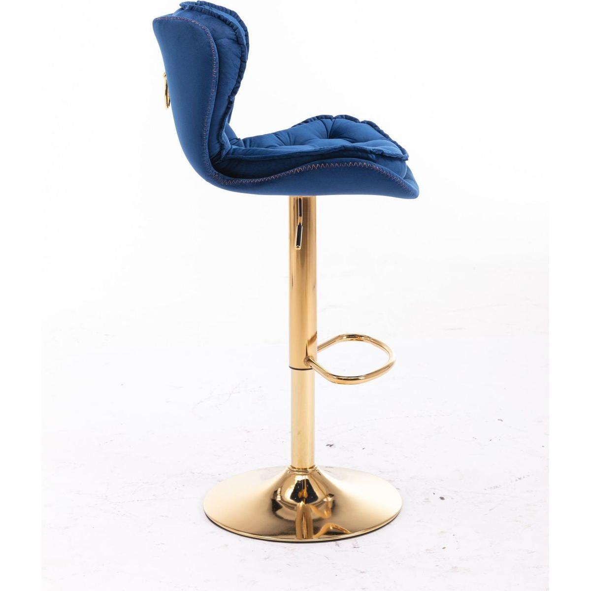 Set of 2 Bar Stools, with Chrome Footrest and Base Swivel Height Adjustable Mechanical Lifting Velvet + Golden Leg Simple Bar - Streamdale Furniture
