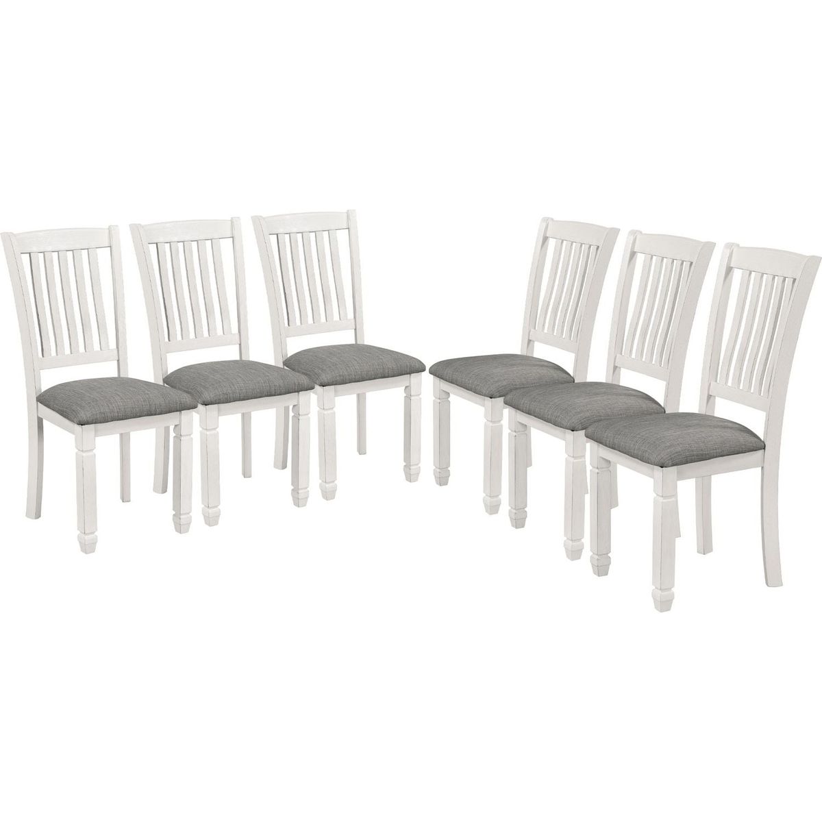 7-Piece Dining Table Set Wood Dining Table and 6 Upholstered Chairs with Shaped Legs for Dining Room/Living Room Furniture (Gray+White)