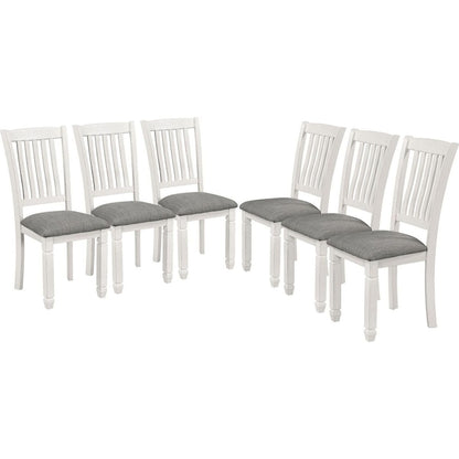 7-Piece Dining Table Set Wood Dining Table and 6 Upholstered Chairs with Shaped Legs for Dining Room/Living Room Furniture (Gray+White)