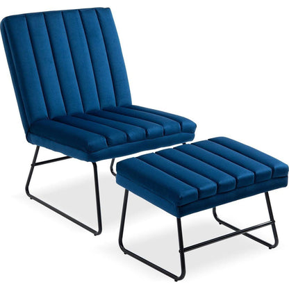 Dark Blue Modern Lazy Lounge Chair, Contemporary Single Leisure Upholstered Sofa Chair Set