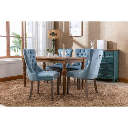 Nikki Collection Modern, High-end Tufted Solid Wood Contemporary Velvet Upholstered Dining Chair with Wood Legs Nailhead Trim 2-Pcs Setight Blue