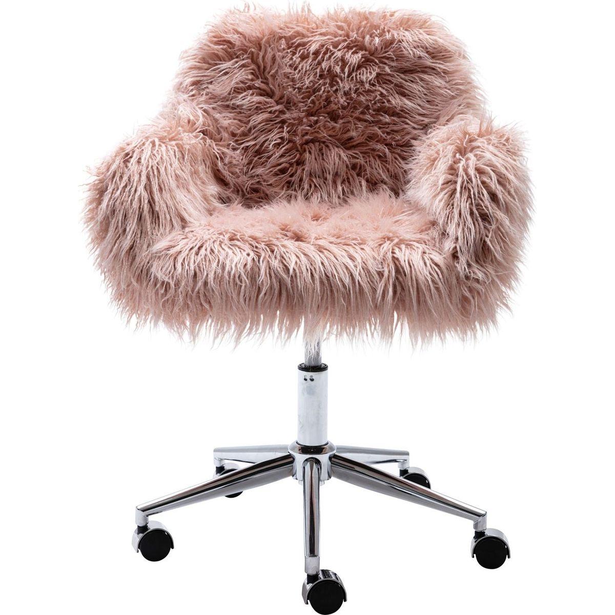 Modern Faux fur home office chair, fluffy chair for girls, makeup vanity Chair