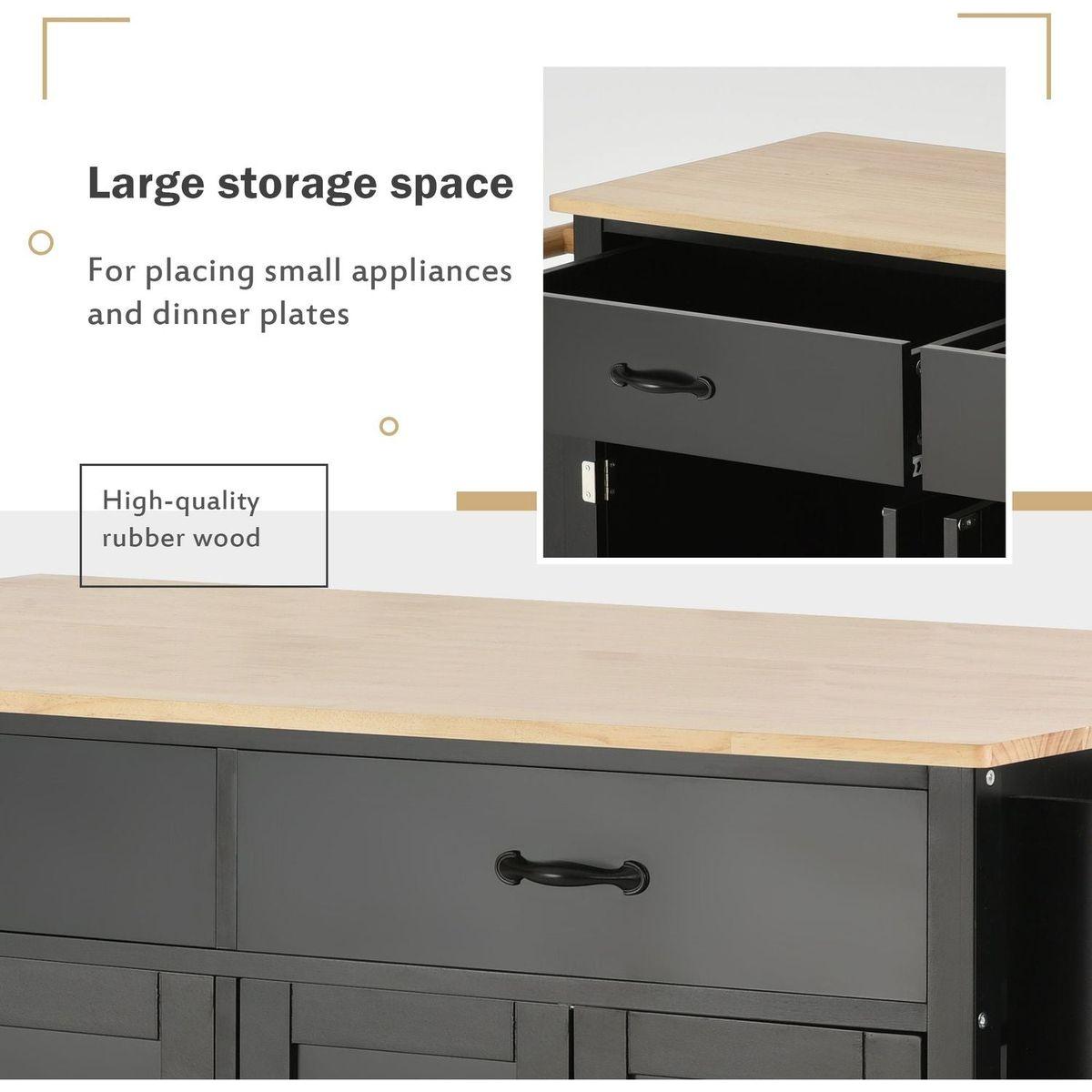 Kitchen Island Cart with Solid Wood Top and Locking Wheels4.3 Inch Width Door Cabinet and Two Drawerspice Rack, Towel Rack black) - Streamdale Furniture