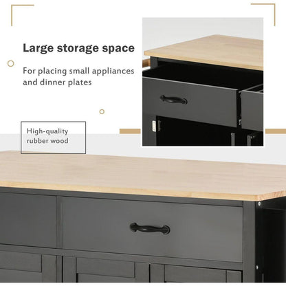 Kitchen Island Cart with Solid Wood Top and Locking Wheels4.3 Inch Width Door Cabinet and Two Drawerspice Rack, Towel Rack black) - Streamdale Furniture