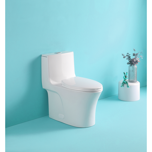 15 1/8 Inch 1.1/1.6 GPF Dual Flush 1-Piece Elongated Toilet with Soft-Close Seat - Gloss White 23T02-GW