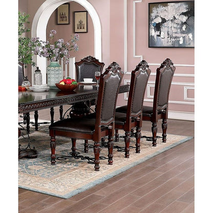 Majestic Traditional Set of 2pcs Side Chairs Brown Cherry Solid wood Faux Wood Carved Details Black Leatherette Seats Formal Dining Room Furniture