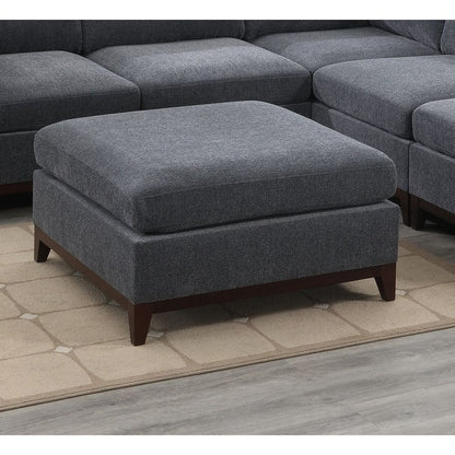 Ash Grey Chenille Fabric Modular Sectional 6pc Set Living Room Furniture Corner L-Sectional Couch 2x Corner Wedge 2x Armless Chairs and 2x Ottomans Tufted Back