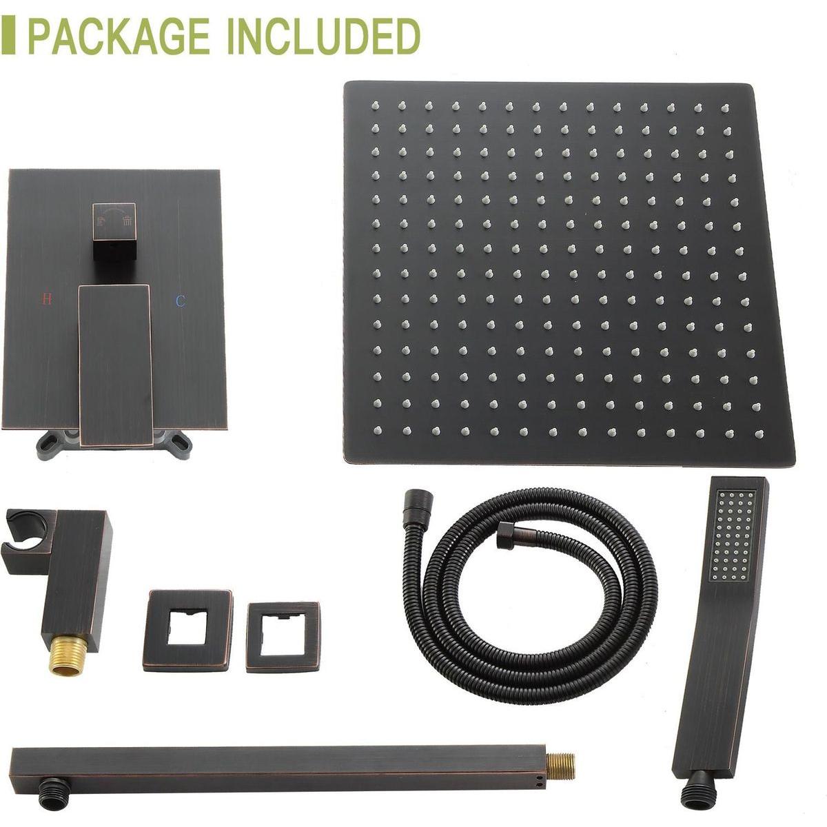 Shower set - 10 inch square shower set, Dual Shower Heads, simple classic shape, Oil Rubber Bronze