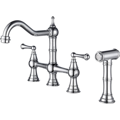 Bridge Dual Handles Kitchen Faucet With Pull-Out Side Spray in