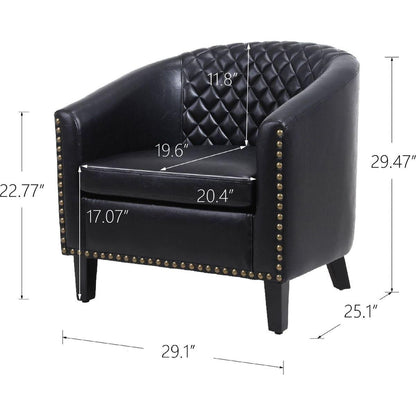 accent Barrel chair living room chair with nailheads and solid wood legs Black pu leather