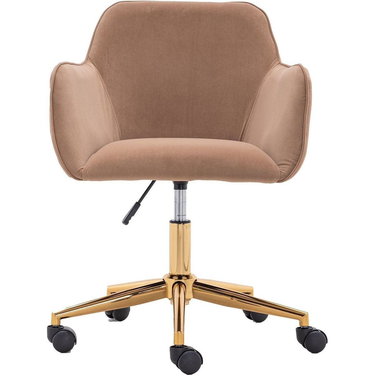 Modern Velvet Fabric Material Adjustable Height 360 revolving Home Office Chair with Gold Metal Legs and Universal Wheels for Indoor,Light Coffee Brown