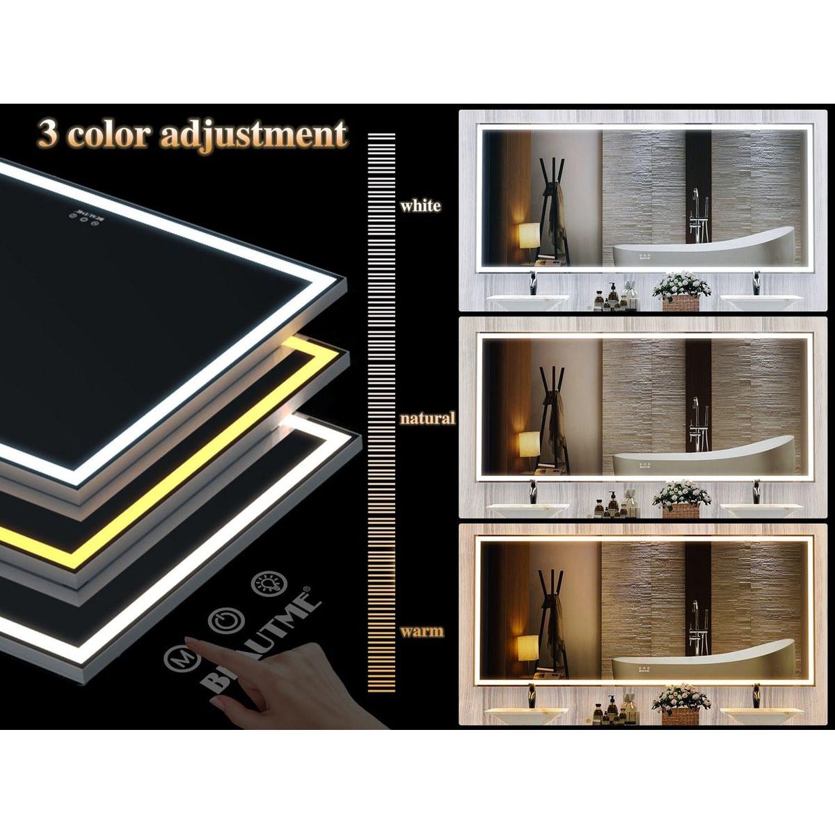 72X32 inch Oversized LED Bathroom Mirror Wall Mounted Mirror with 3 Color Modes Aluminum Frame Wall Mirror Large Full Length Mirror with Lights Lighted Full Body Mirror for Bedroom Living Room, Silver