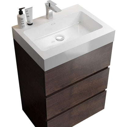 Alice 24" Walnut Bathroom Vanity with Sink, Large Storage Freestanding Bathroom Vanity for Modern Bathroom, One-Piece White Sink Basin without Drain and Faucet