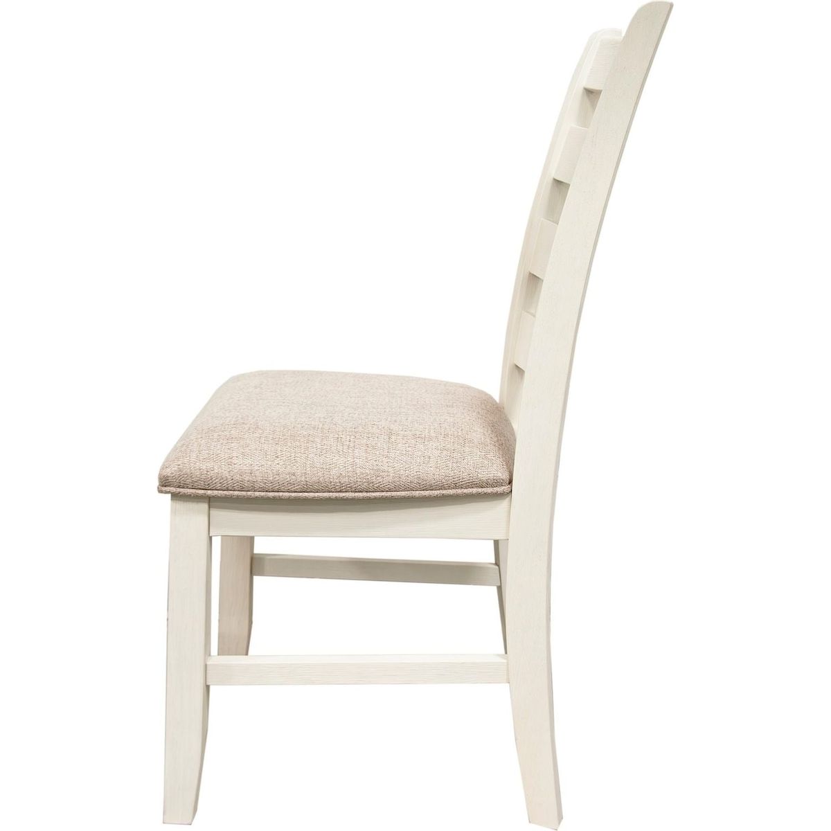 White Classic 2pcs Dining Chairs Set Rubberwood Beige Fabric Cushion Seats Ladder Backs Dining Room Furniture Side Chair