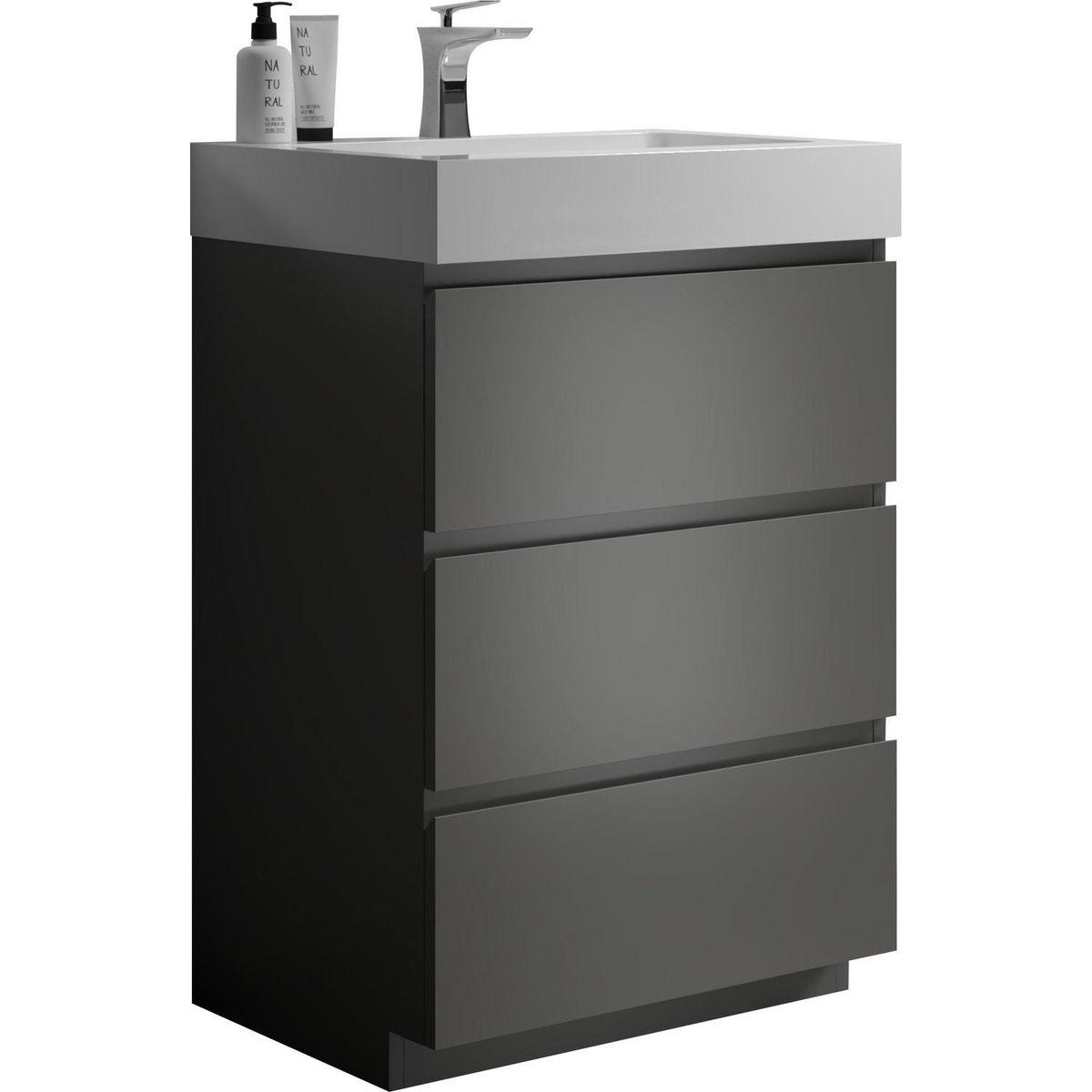 Alice 24" Gray Bathroom Vanity with Sink, Large Storage Freestanding Bathroom Vanity for Modern Bathroom, One-Piece White Sink Basin without Drain and Faucet