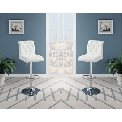 Adjustable Bar stool Gas lift Chair White Faux Leather Tufted Chrome Base Modern Set of 2 Chairs Dining Kitchen