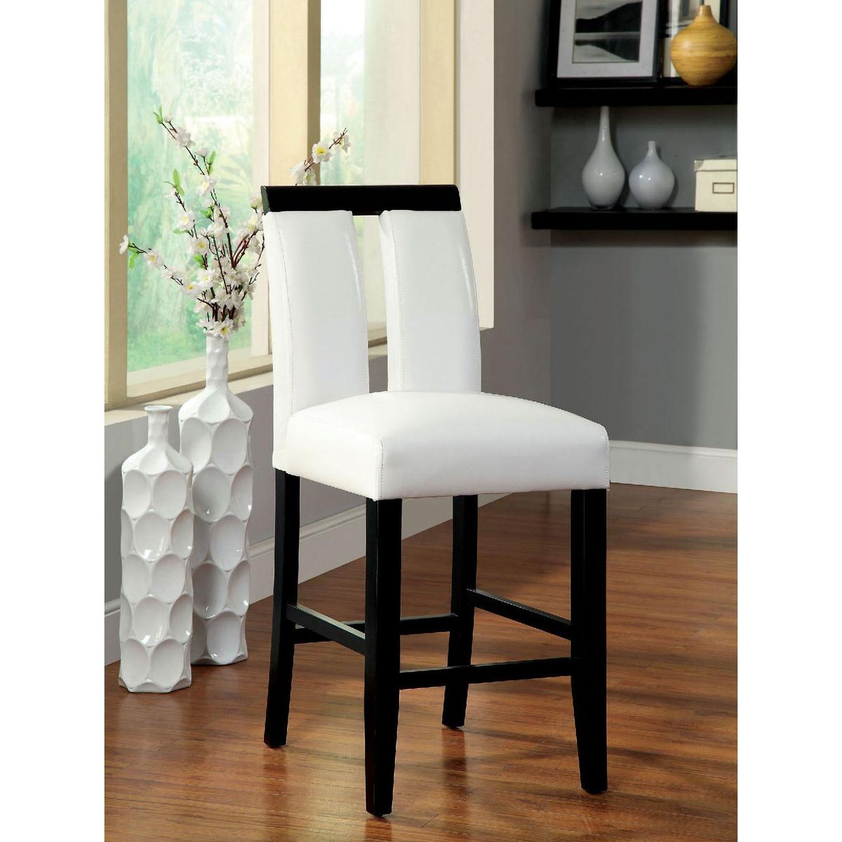 Set of 2 Chairs Black And White Leatherette Beautiful Padded Counter height Chairs Slit Back Design Kitchen Dining Room Furniture