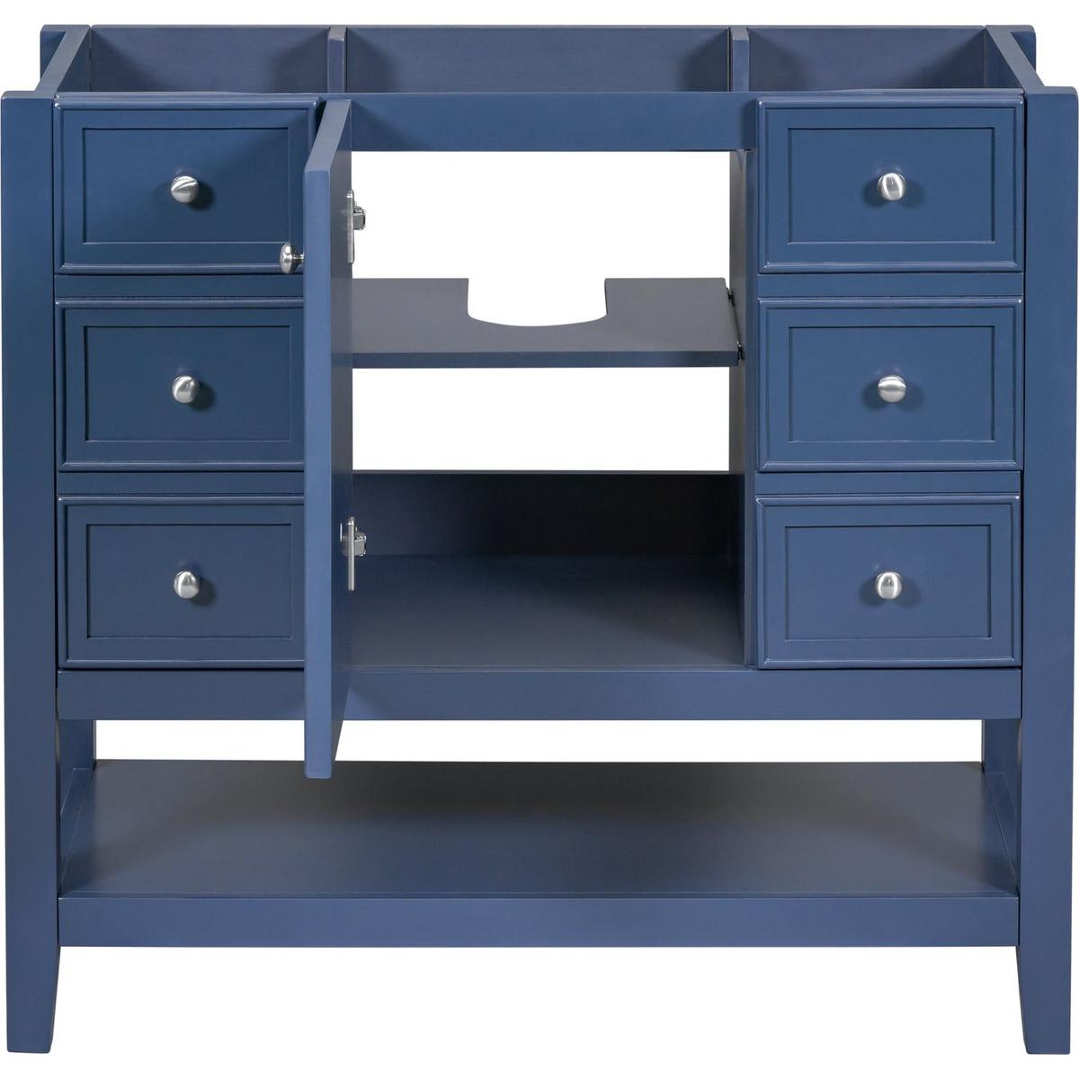 36" Bathroom Vanity without Sink, Cabinet Base Only, One Cabinet and three Drawers, Blue