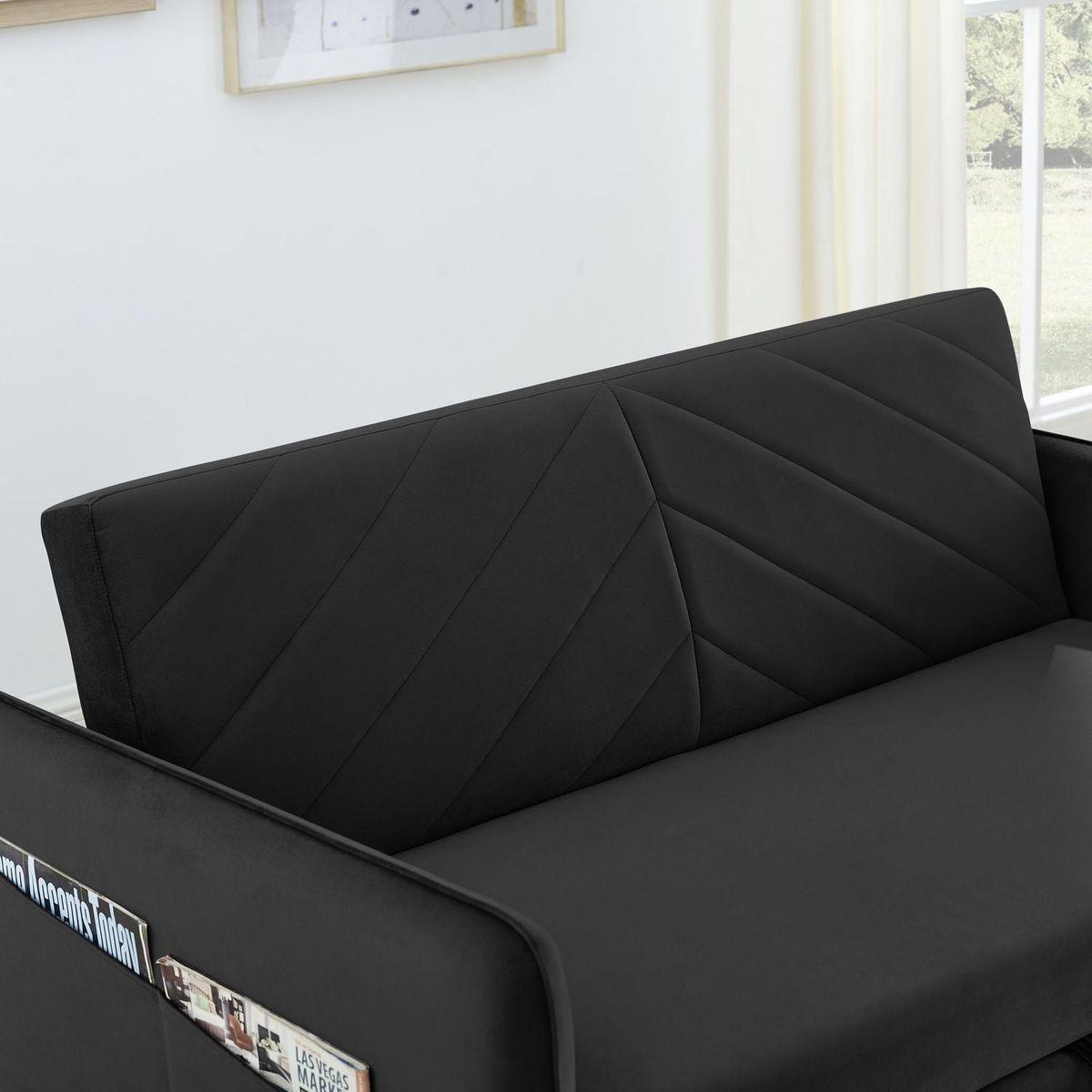 Pull-out sofa sleeper, 3-in-1 adjustable sleeper with pull-out bed, 2 lumbar pillows and side pocket, soft velvet convertible sleeper sofa bed, suitable for living room bedroom.