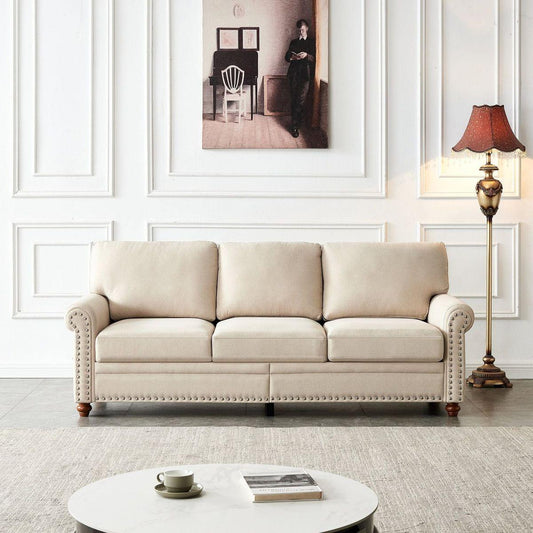 Linen Fabric Upholstery with Storage Sofa (Beige) - Streamdale Furniture