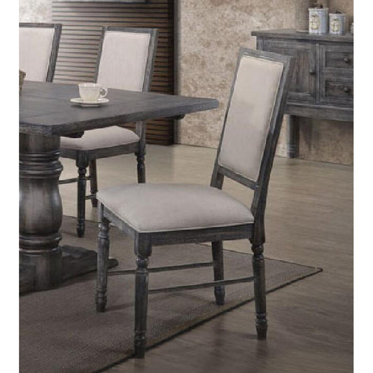 Leventis Side Chair (Set-2) in Cream Linen & Weathered Gray