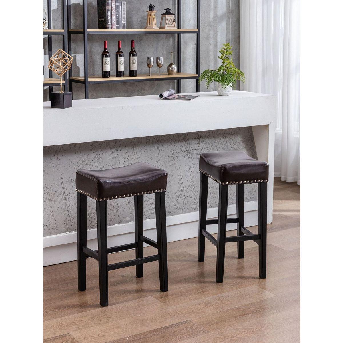 Counter Height 29" Bar Stools for Kitchen Counter Backless Faux Leather Stools Farmhouse Island Chairs (29 Inch, Brown, Set of 2)