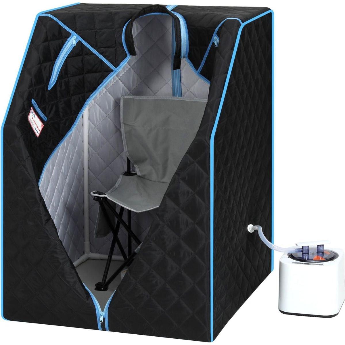 Portable Half body Black Steam Sauna Tent for Personal Relaxation, Detox and Therapy at home.PVC Pipe Connector Easy to Install.Fast heating with FCC Certification