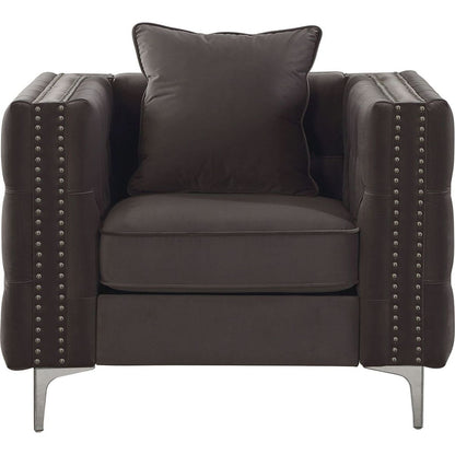 Gillian II Chair & 2 Pillow in Dark Gray Velvet