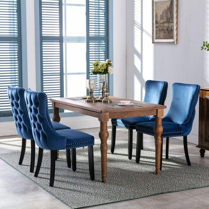 Upholstered Wing-Back Dining Chair with Backstitching Nailhead Trim and Solid Wood Legs, Set of 2, Blue, 8809BL, KD