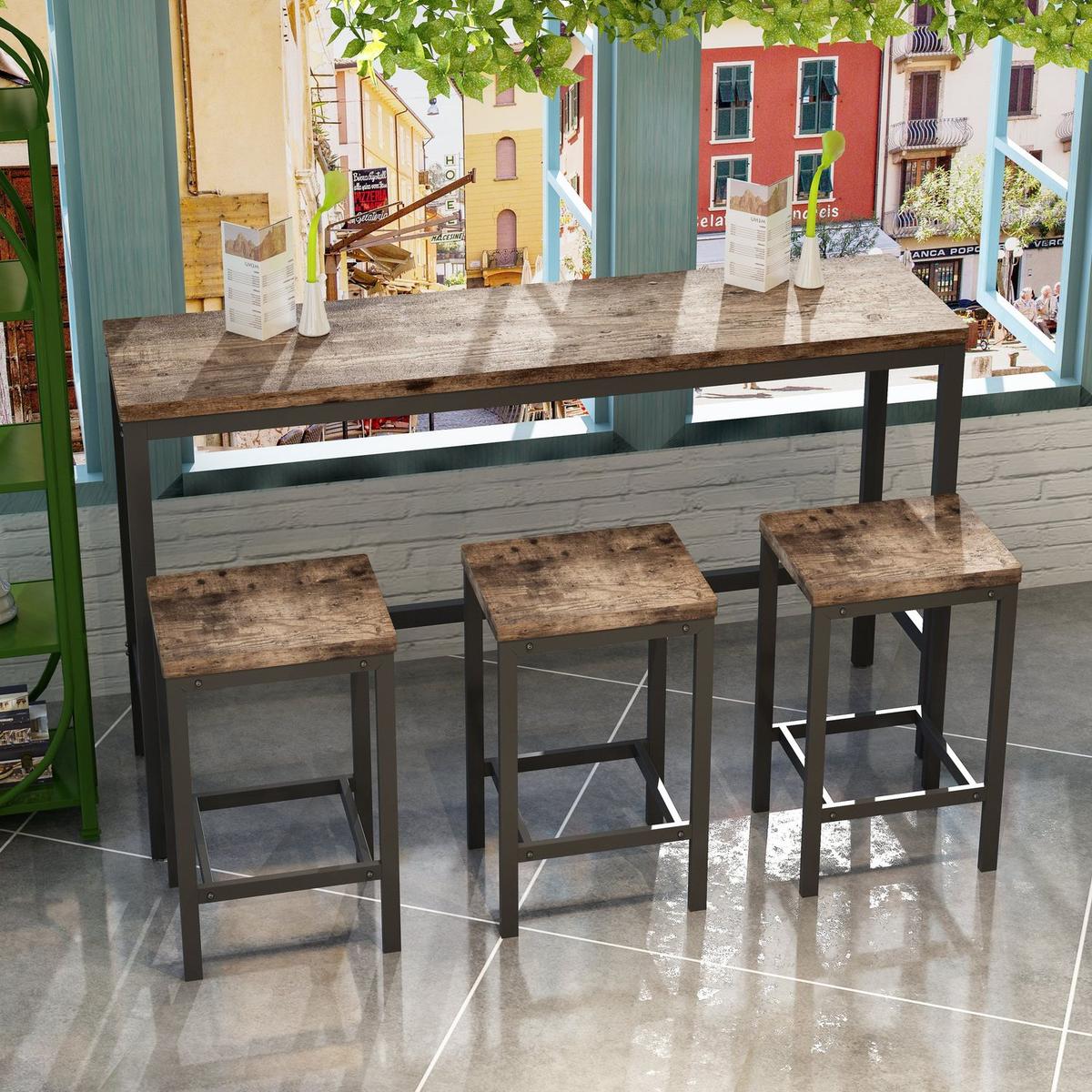 Modern Design Kitchen Dining Table, Pub Table, Long Dining Table Set with 3 Stools, Easy Assembly, Natural