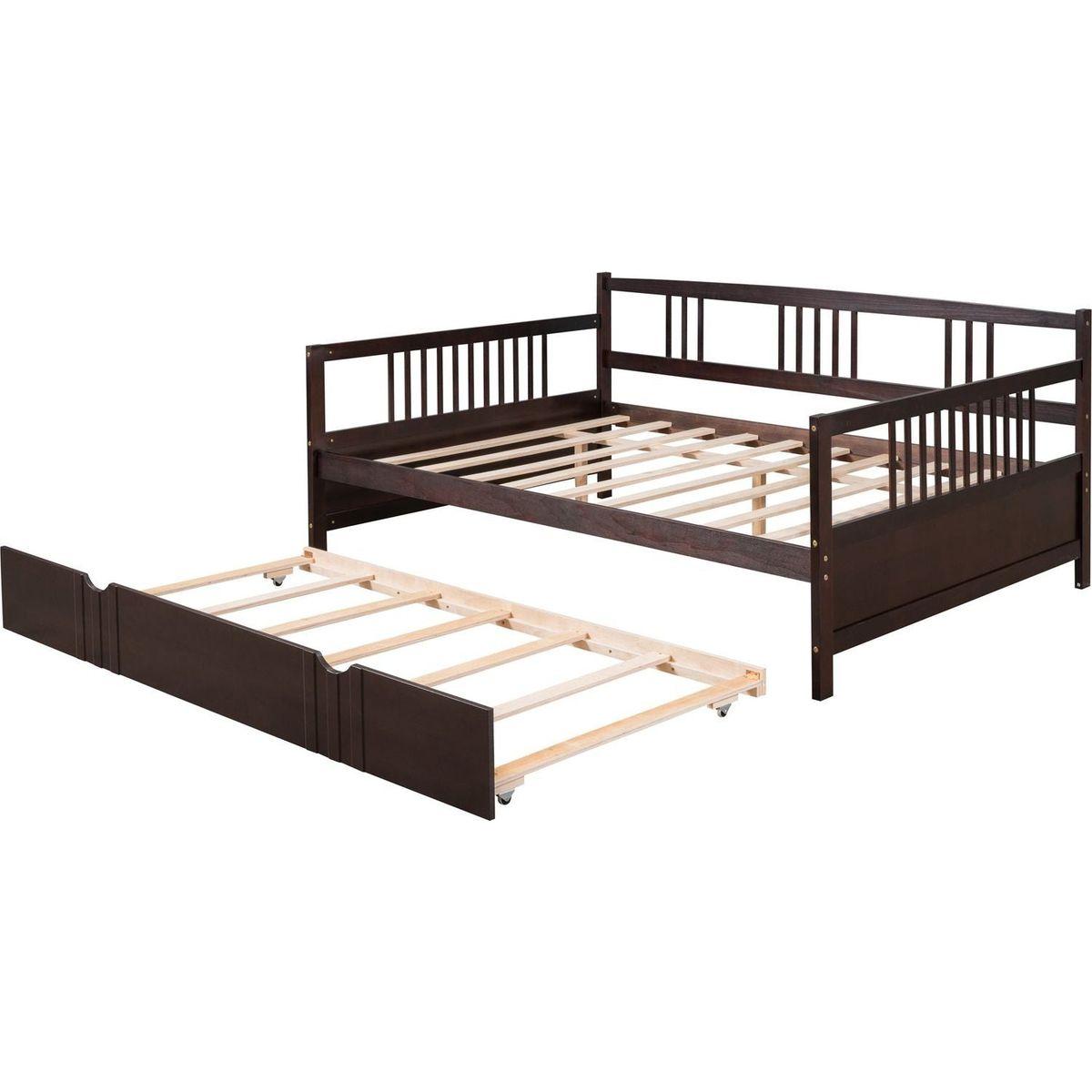 Full Size Daybed Wood Bed with Twin Size Trundle, Espresso - Streamdale Furniture