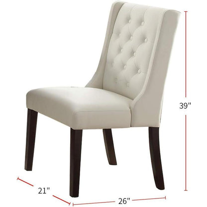 Modern Faux Leather White Tufted Set of 2 Chairs Dining Seat Chair