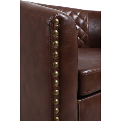 accent Barrel chair living room chair with nailheads and solid wood legs Brown pu leather