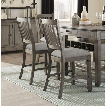 Antique Gray Finish Counter Height Chairs 2pc Set Dining Room Furniture Upholstered Seat Wooden Chairs Classic Style