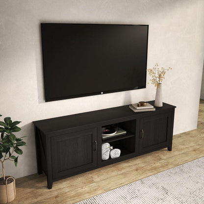 TV Stand Storage Media Console Entertainment Center, Tradition Black, with doors