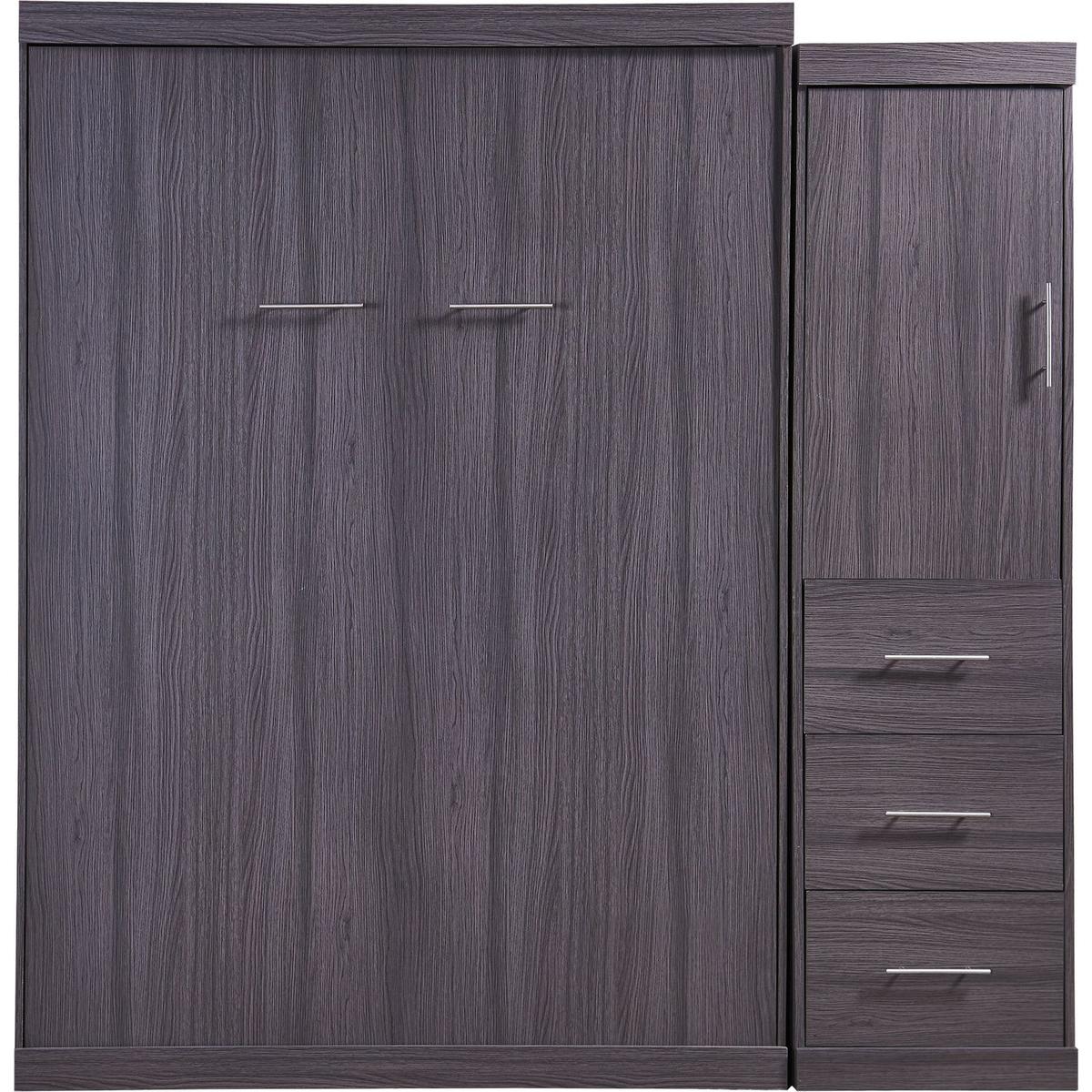 Full Size Murphy Bed with Wardrobe and Drawers, Storage Bed, can be Folded into a Cabinet, Gray