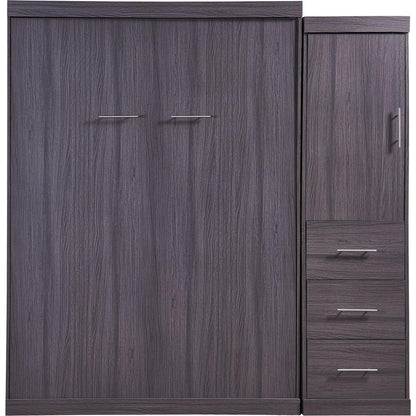 Full Size Murphy Bed with Wardrobe and Drawers, Storage Bed, can be Folded into a Cabinet, Gray