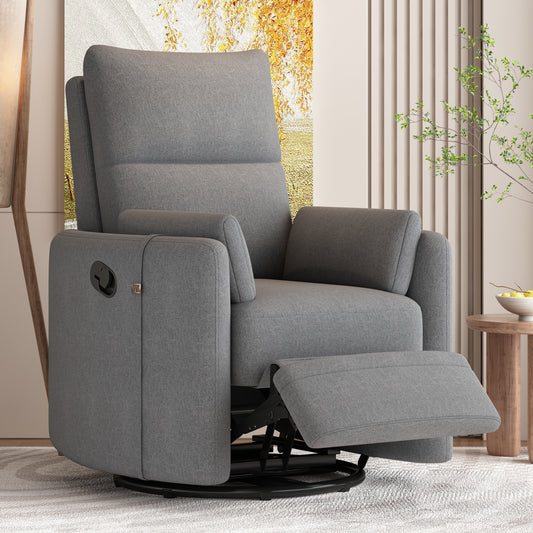 360 Degree Swivel Recliner Theater Recliner Manual Rocker Recliner Chair with Two Removable Pillows for Living Room, Dark Grey