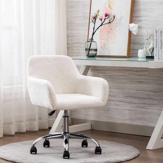 Faux Fur Home Office Chair, Fluffy Fuzzy Comfortable Makeup Vanity Chair, Swivel Desk Chair Height Adjustable Dressing Chair for Bedroom