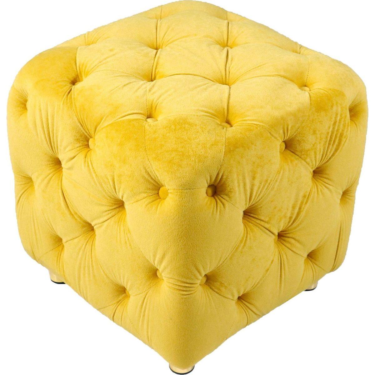 Yellow Modern Velvet Upholstered Ottoman, Exquisite Small End Table, Soft Foot Stool, Dressing Makeup Chair, Comfortable Seat for Living Room, Bedroom, Entrance