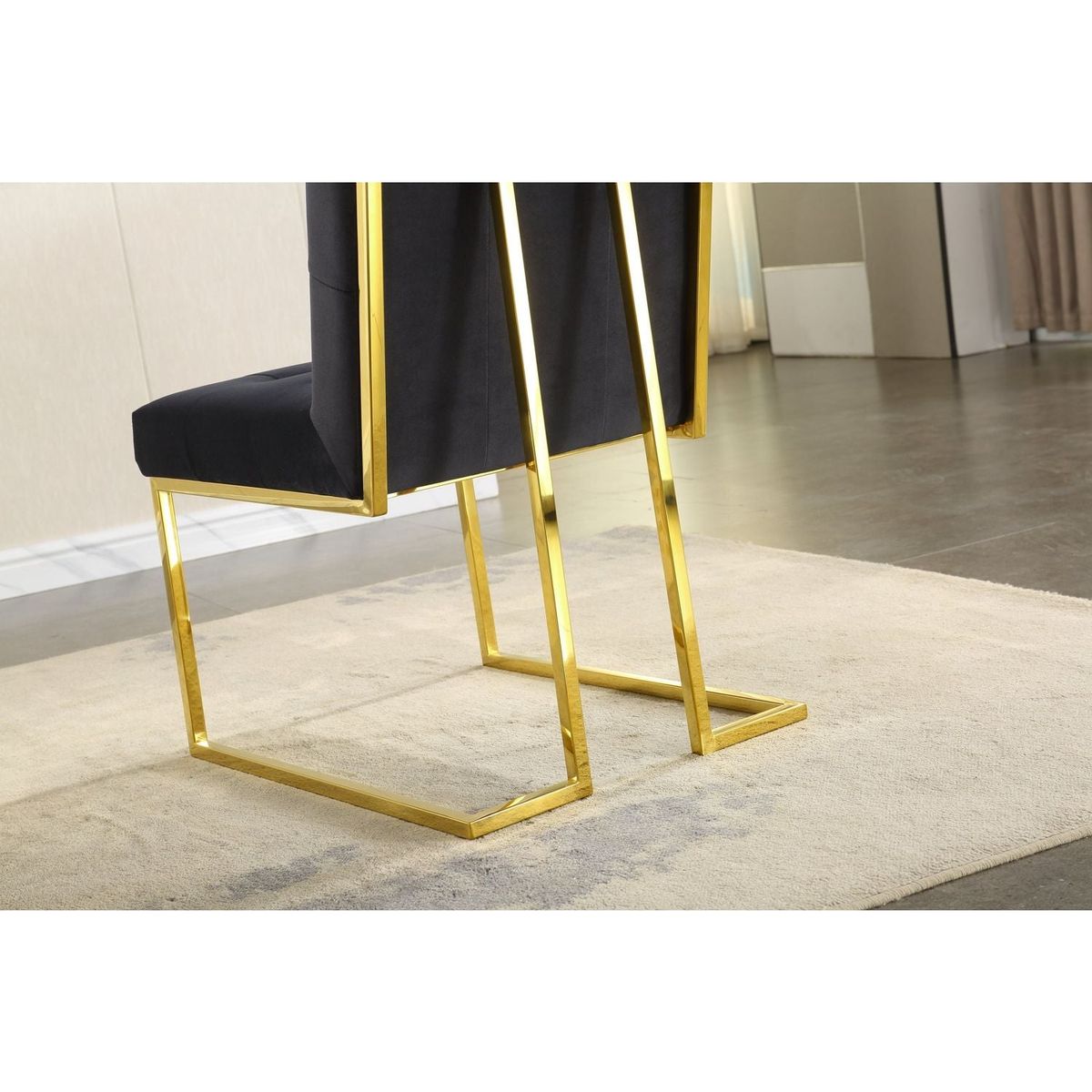 Modern Velvet Dining Chair Set of 2, Tufted Design and Gold Finish Stainless Base